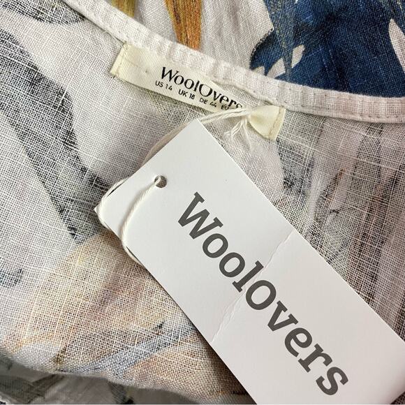 WoolOvers pocket pinafore Tropical Leaves Print Relaxed Long Linen Dress 14 new - Picture 11 of 15